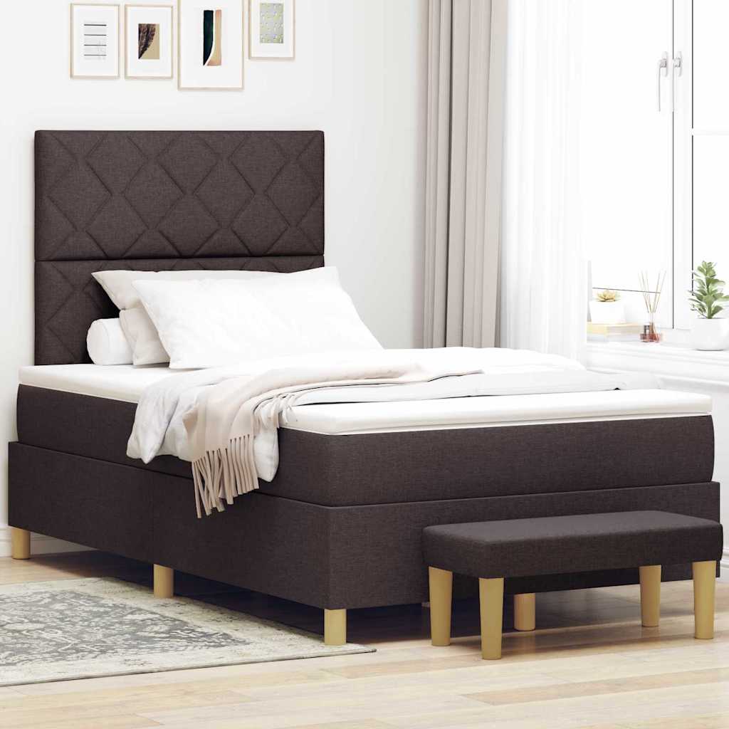 Postel S Boxspringem S Čelo Tmavě Hnědá 190 X 120 Cm Textil