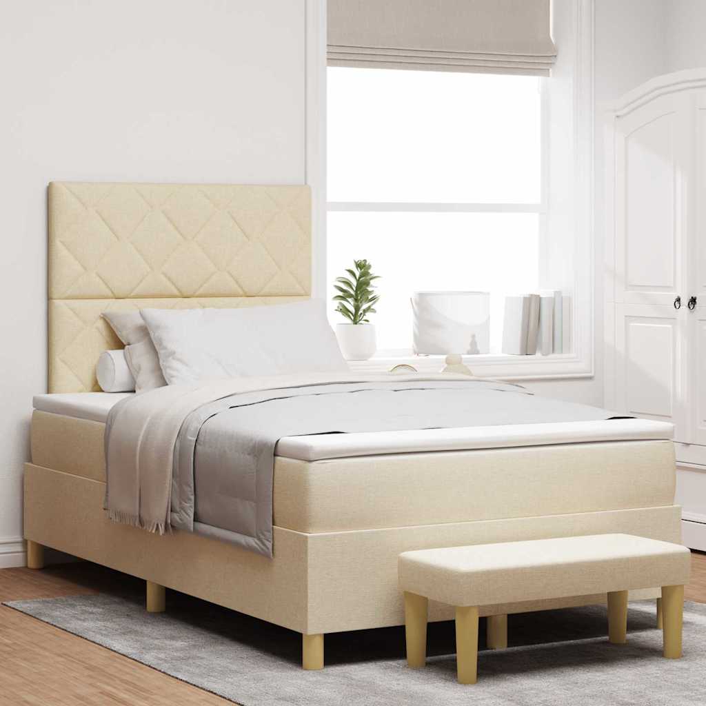 Postel S Boxspringem S Čelo Krémová 190 X 120 Cm Textil
