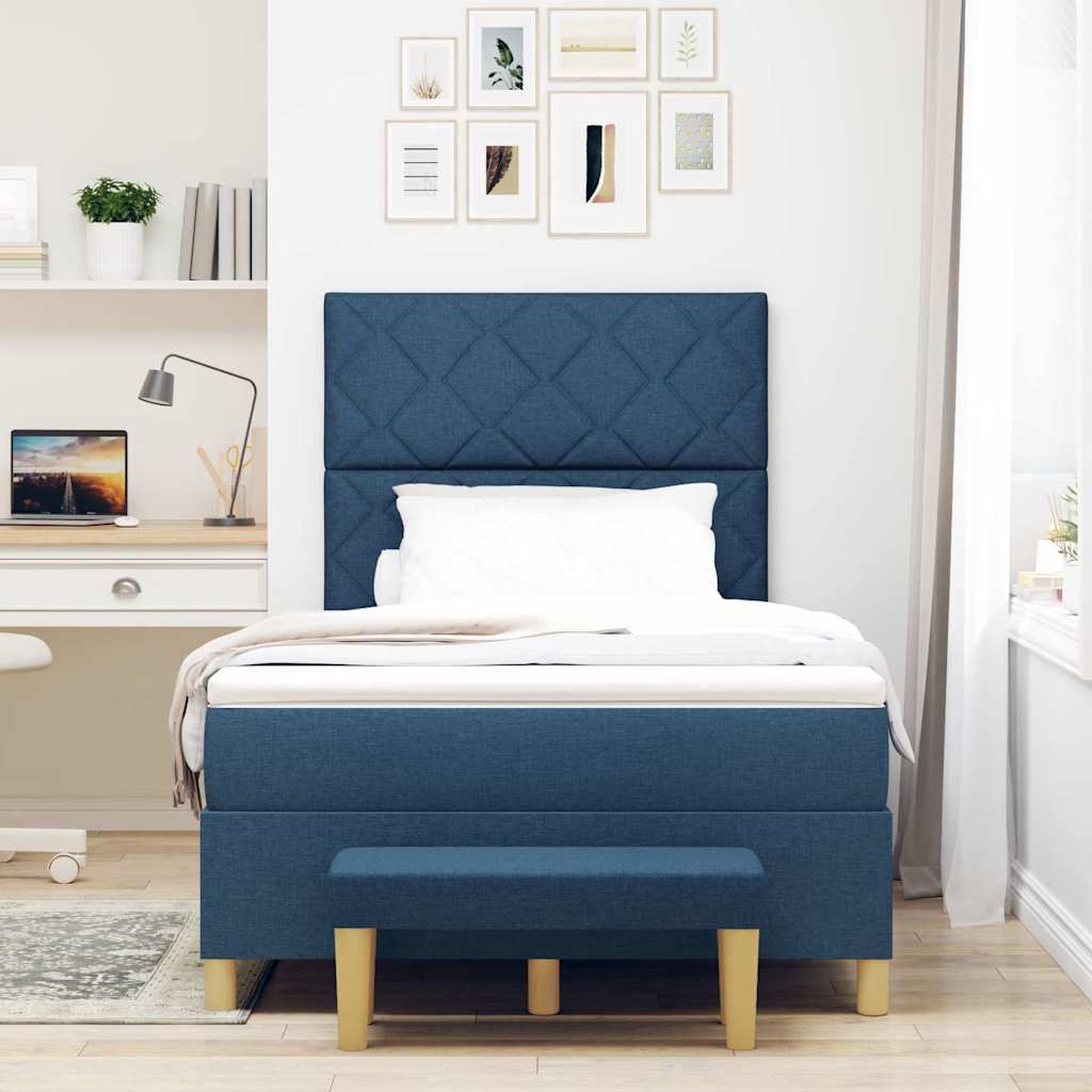 Postel S Boxspringem S Polštářem Modrá 190 X 120 Cm Textil
