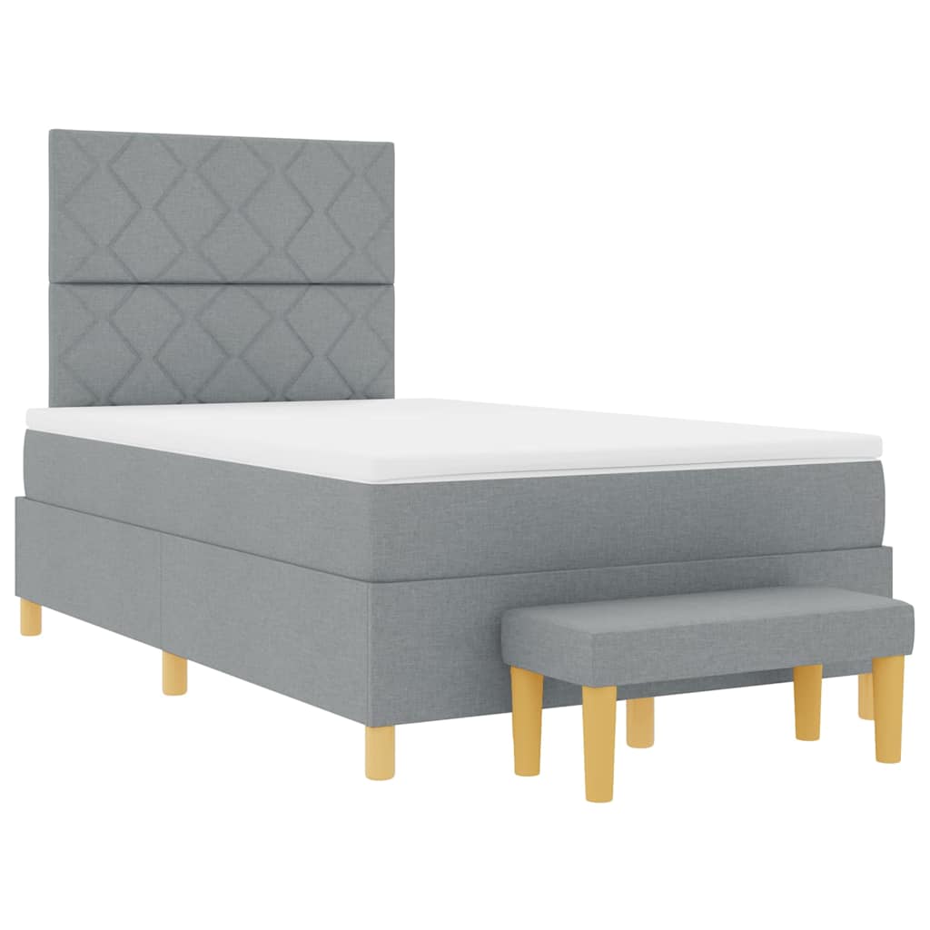 Postel S Boxspringem S Čelo Světle Šedá 200 X 120 Cm Textil