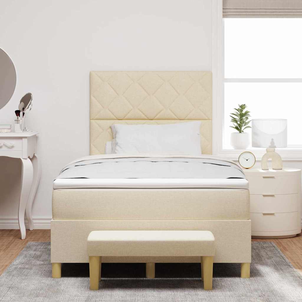 Postel S Boxspringem S Čelo Krémová 200 X 120 Cm Textil