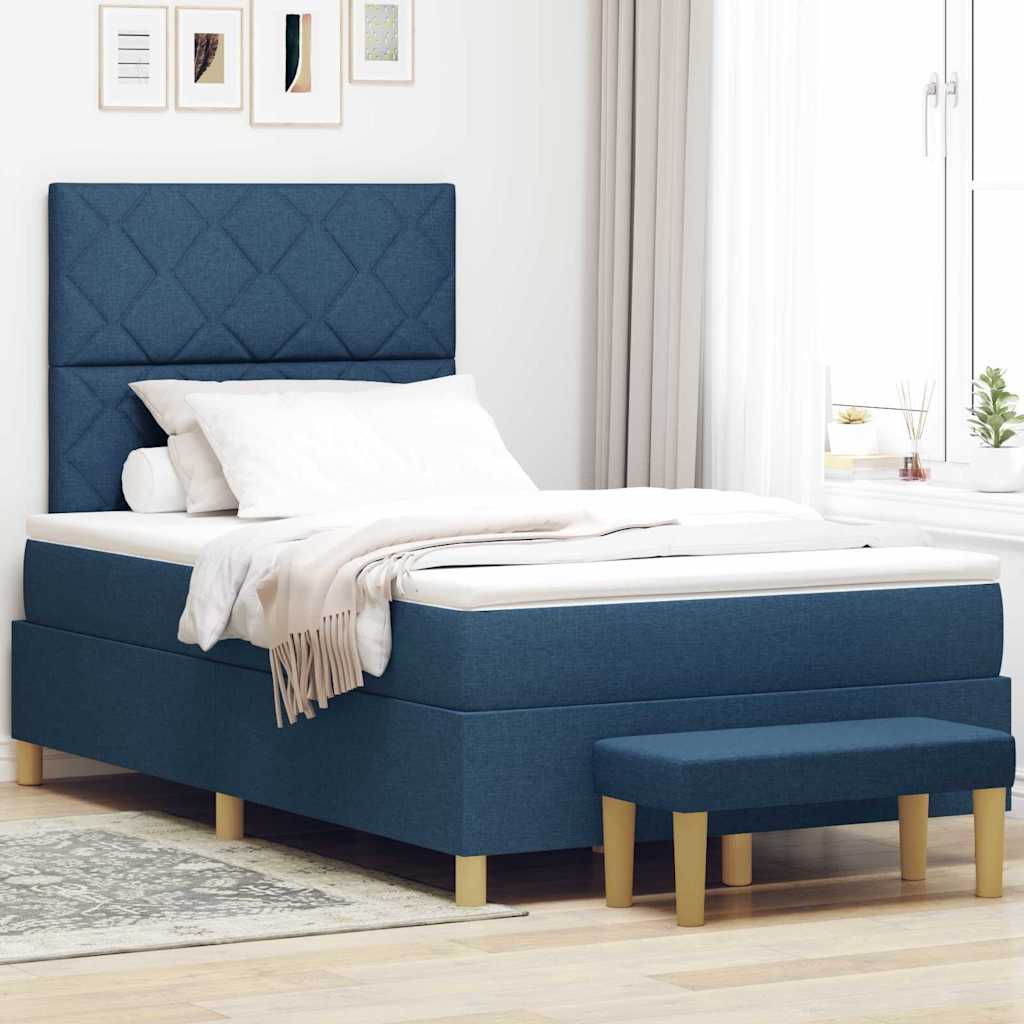 Postel S Boxspringem S Polštářem Modrá 200 X 120 Cm Textil