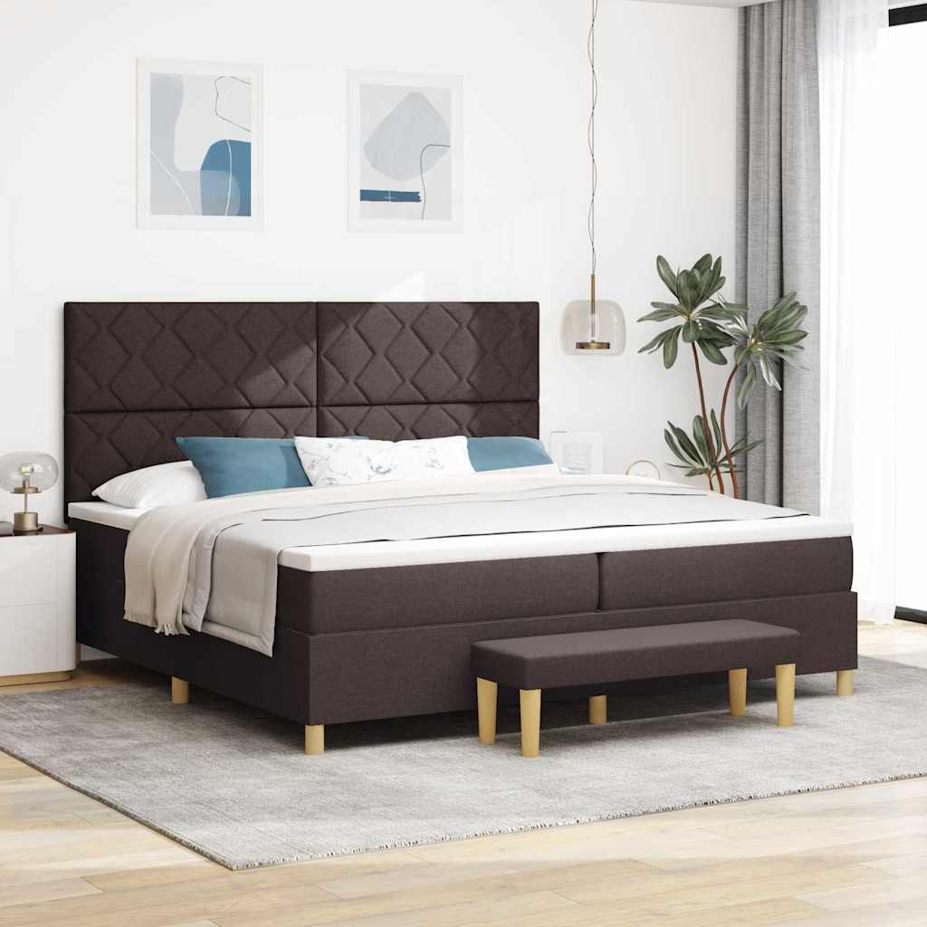 Postel S Boxspringem S Čelo Tmavě Hnědá 200 X 200 Cm Textil