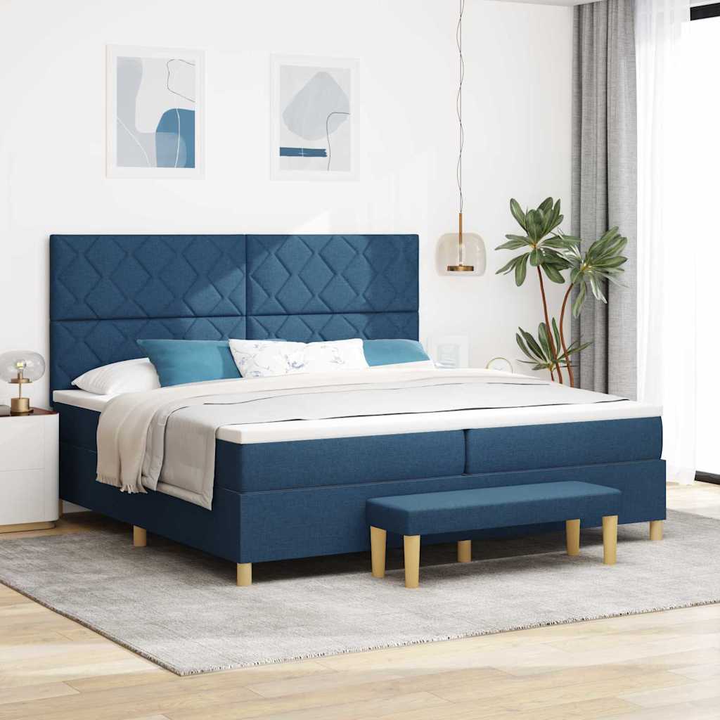 Postel S Boxspringem S Čelo Modrá 200 X 200 Cm Textil
