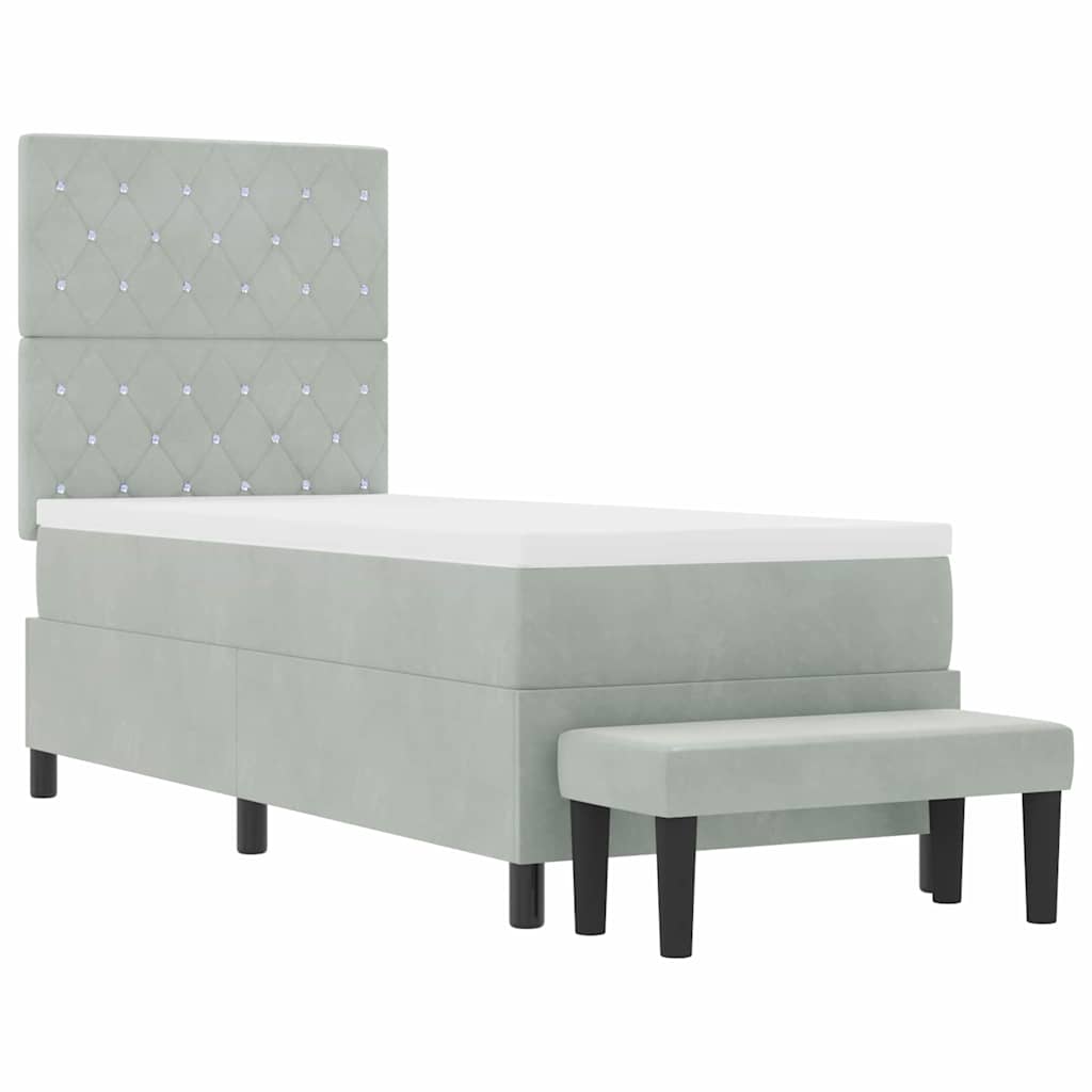 Postel S Boxspringem S Polštářem Světle Šedá 200 X 80 Cm Samet