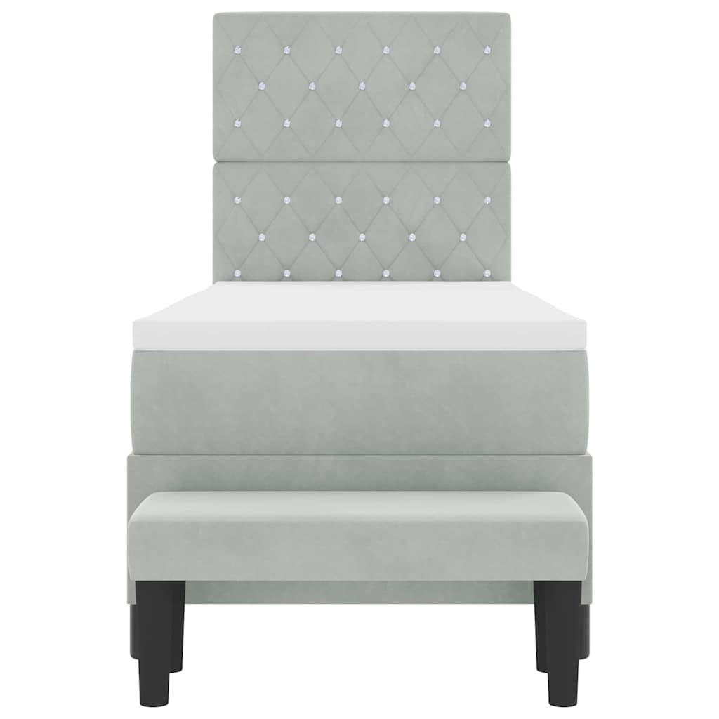 Postel S Boxspringem S Polštářem Světle Šedá 200 X 80 Cm Samet