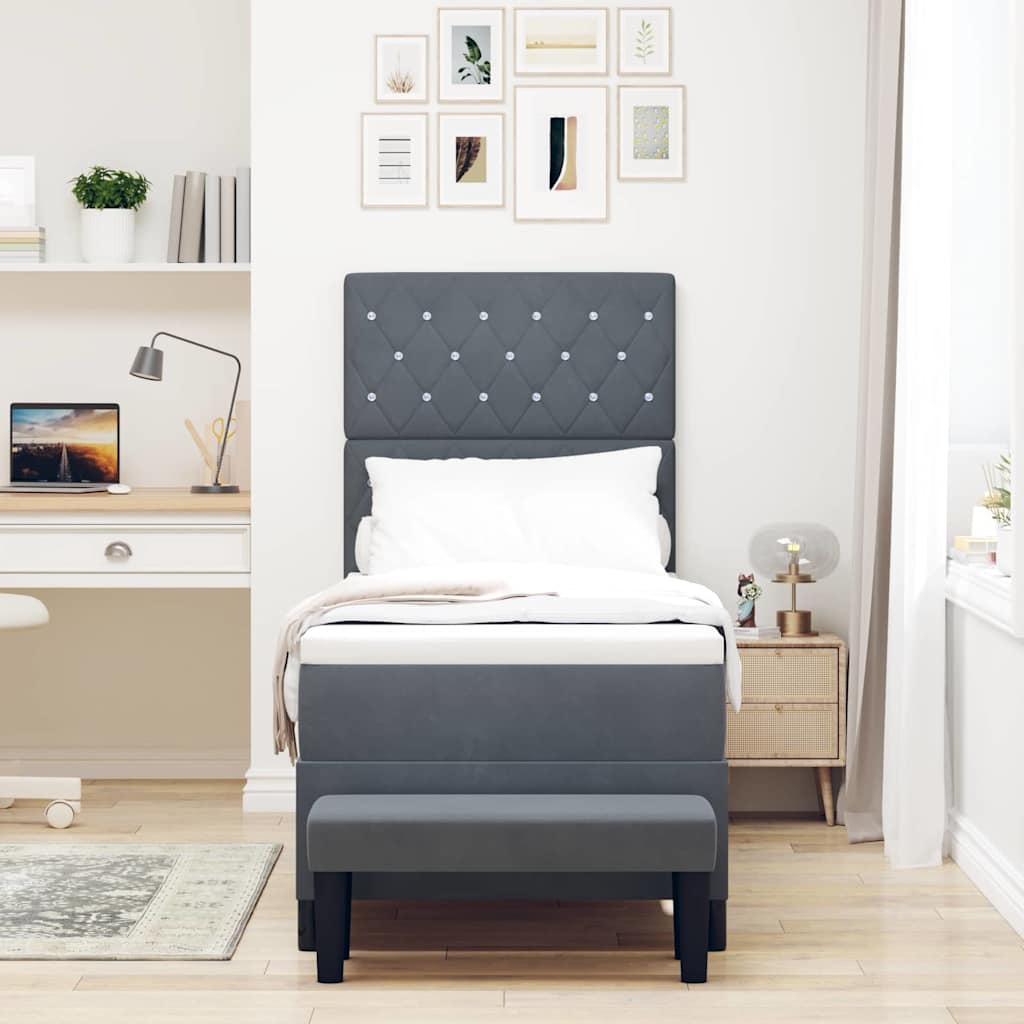 Postel S Boxspringem S Čelo Tmavě Šedá 200 X 80 Cm Samet
