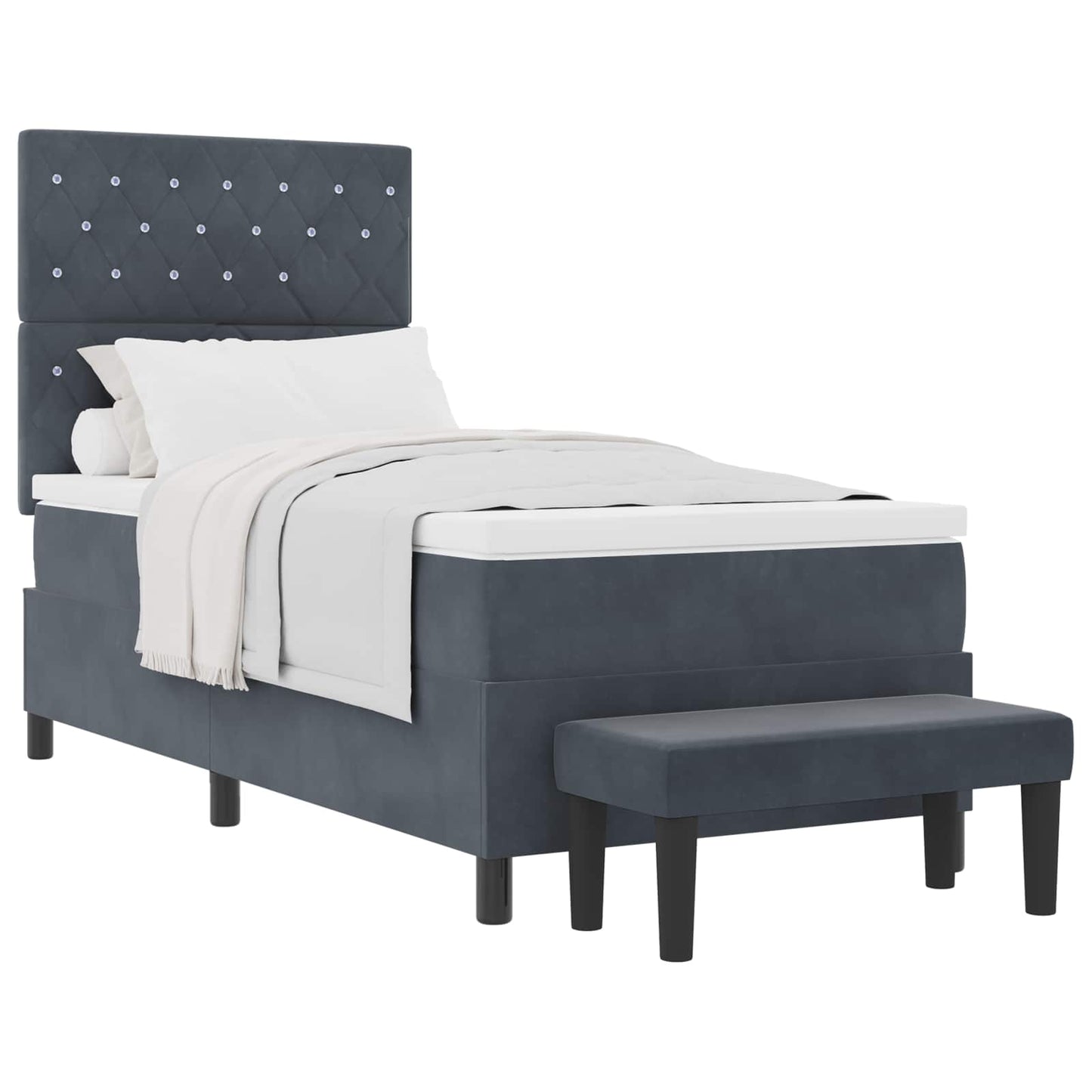 Postel S Boxspringem S Čelo Tmavě Šedá 190 X 90 Cm Samet