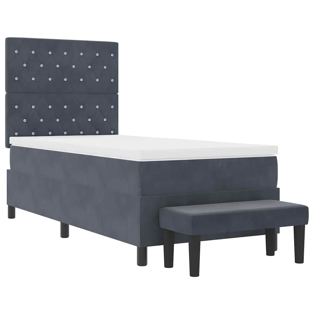 Postel S Boxspringem S Čelo Tmavě Šedá 190 X 90 Cm Samet