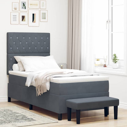 Postel S Boxspringem S Čelo Tmavě Šedá 200 X 90 Cm Samet