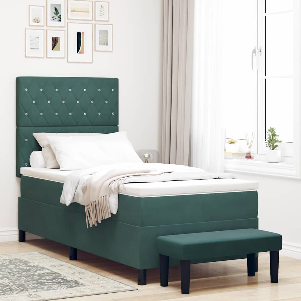 Postel S Boxspringem S Čelo Tmavě Zelená 200 X 100 Cm Samet