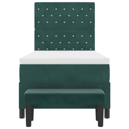 Postel S Boxspringem S Čelo Tmavě Zelená 200 X 100 Cm Samet