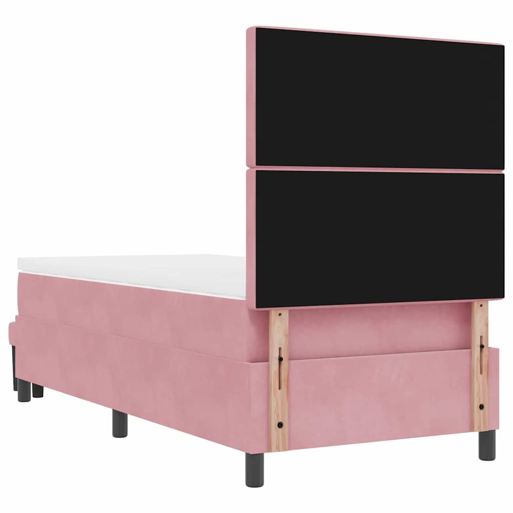Postel S Boxspringem S Čelo Růžová 200 X 100 Cm Samet