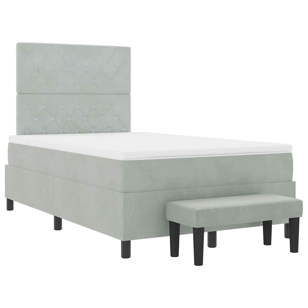 Postel S Boxspringem S Čelo Světle Šedá 190 X 120 Cm Samet