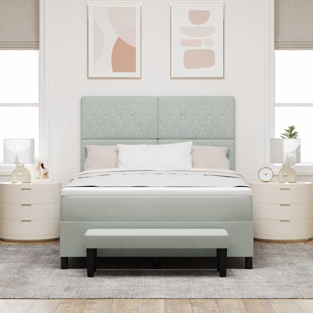 Postel S Boxspringem S Čelo Světle Šedá 190 X 140 Cm Samet
