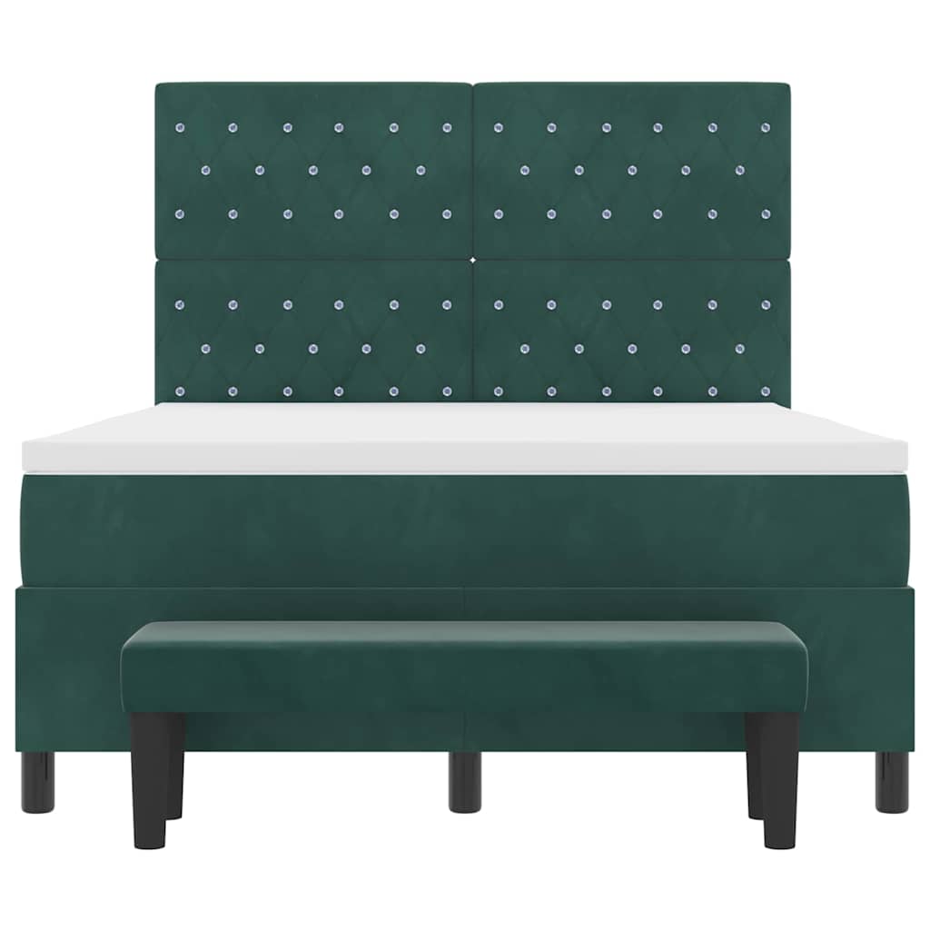 Postel S Boxspringem S Čelo Tmavě Zelená 190 X 140 Cm Samet