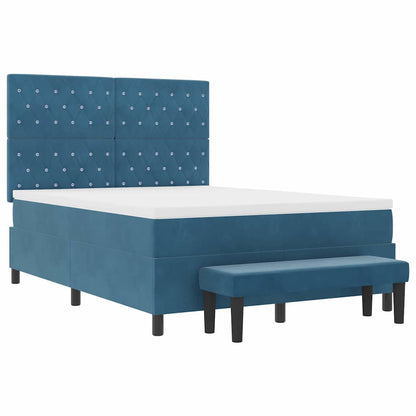 Postel S Boxspringem S Čelo Tmavě Moddrá 190 X 140 Cm Samet