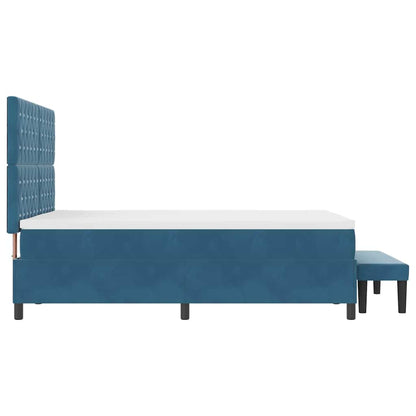 Postel S Boxspringem S Čelo Tmavě Moddrá 190 X 140 Cm Samet