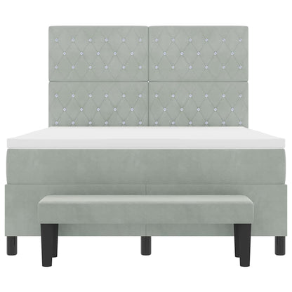 Postel S Boxspringem S Polštářem Světle Šedá 200 X 140 Cm Samet