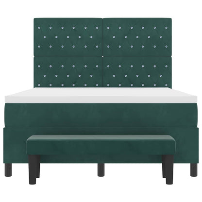 Postel S Boxspringem S Čelo Tmavě Zelená 200 X 140 Cm Samet