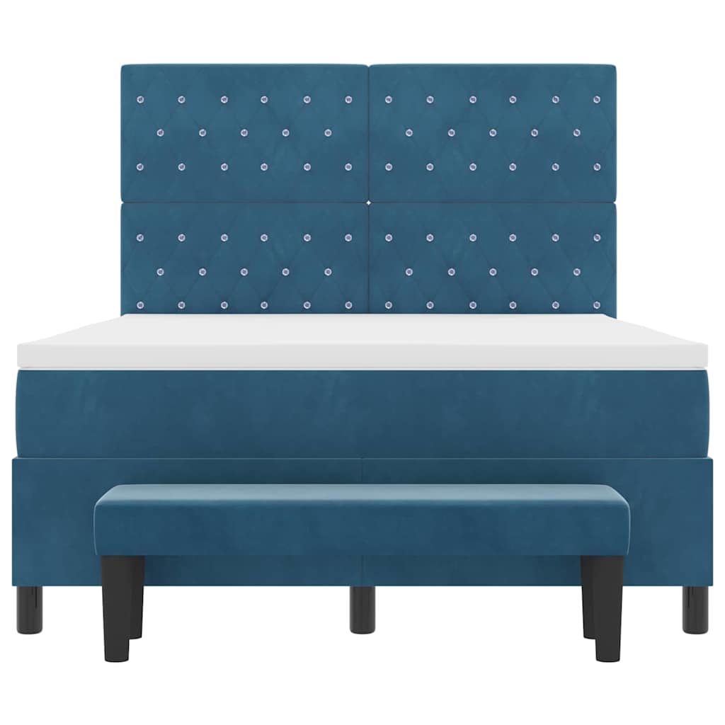 Postel S Boxspringem S Čelo Tmavě Moddrá 200 X 140 Cm Samet