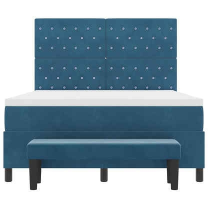 Postel S Boxspringem S Čelo Tmavě Moddrá 200 X 140 Cm Samet