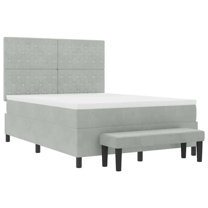 Postel S Boxspringem S Čelo Světle Šedá 200 X 160 Cm Samet