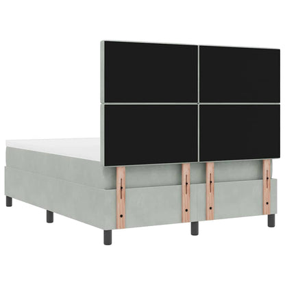 Postel S Boxspringem S Čelo Světle Šedá 200 X 160 Cm Samet