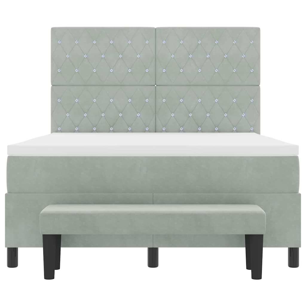 Postel S Boxspringem S Čelo Světle Šedá 200 X 160 Cm Samet