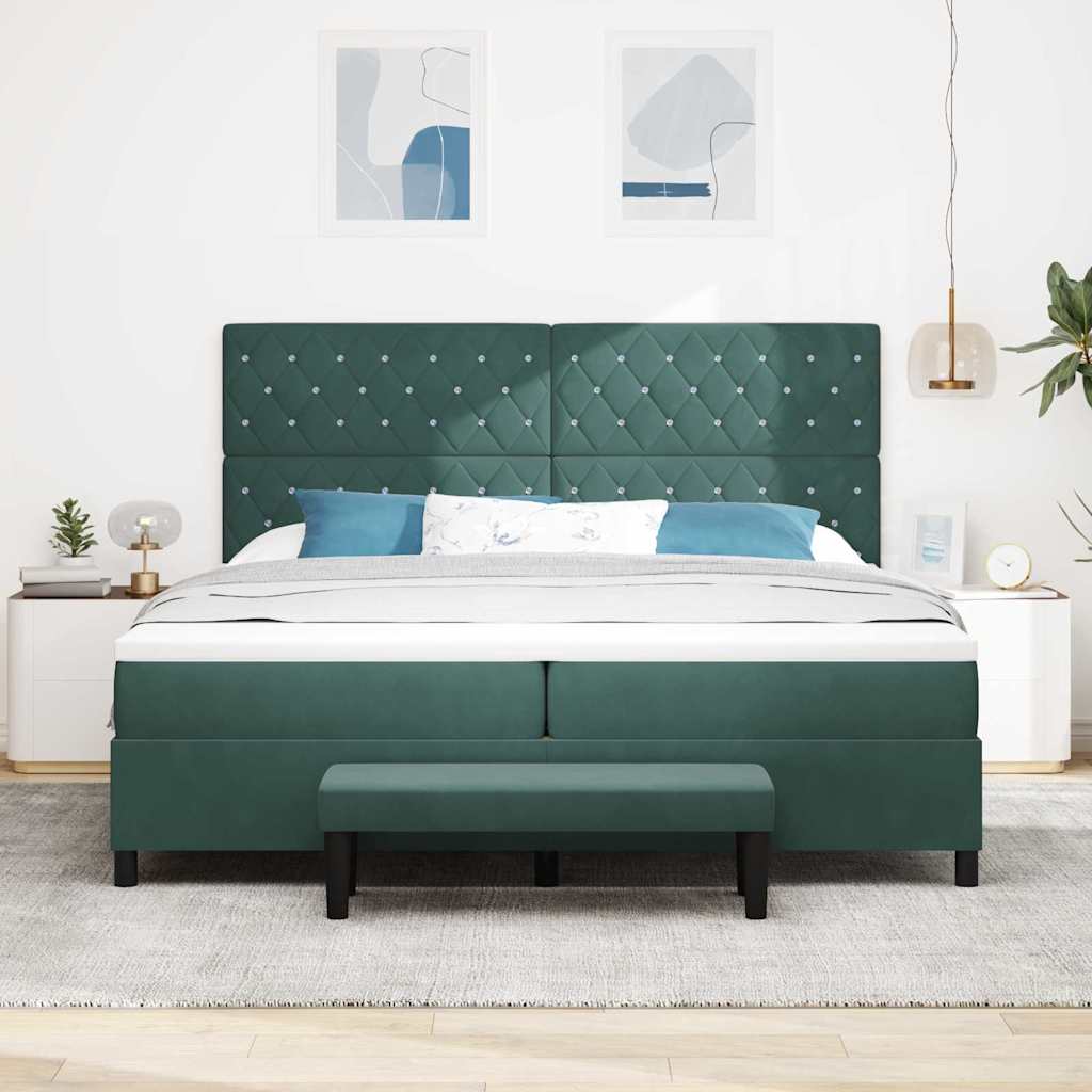 Postel S Boxspringem S Matrací Tmavě Zelená 200 X 200 Cm Samet