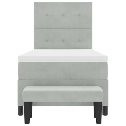 Postel S Boxspringem S Čelo Světle Šedá 200 X 80 Cm Samet
