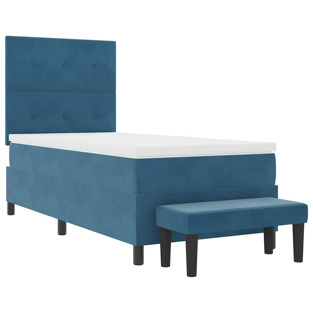 Postel S Boxspringem S Čelo Tmavě Moddrá 200 X 80 Cm Samet