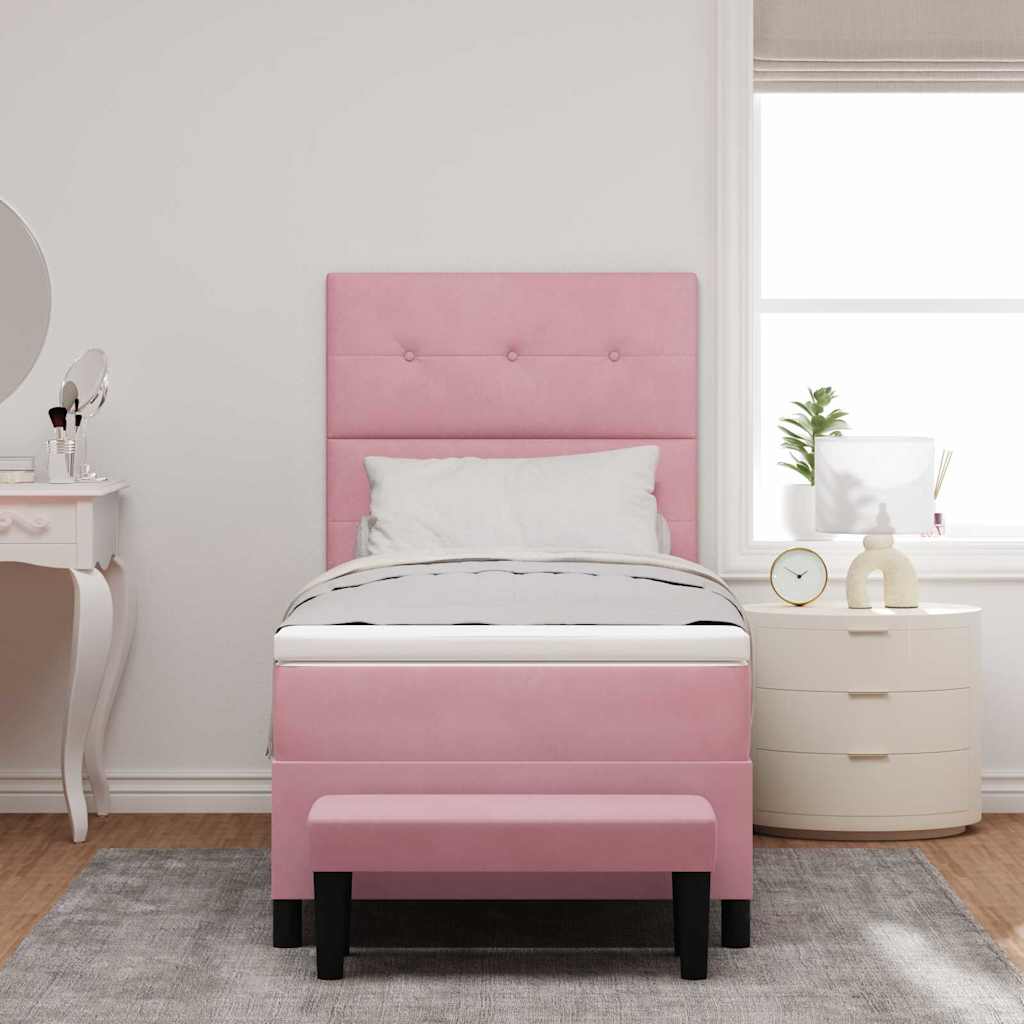 Postel S Boxspringem S Čelo Růžová 200 X 80 Cm Samet