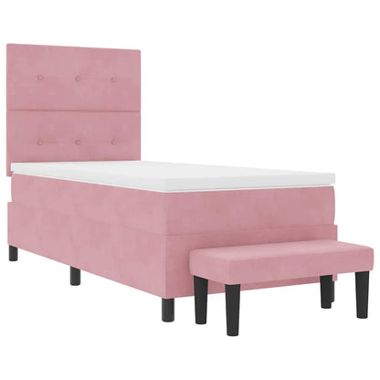 Postel S Boxspringem S Čelo Růžová 200 X 80 Cm Samet