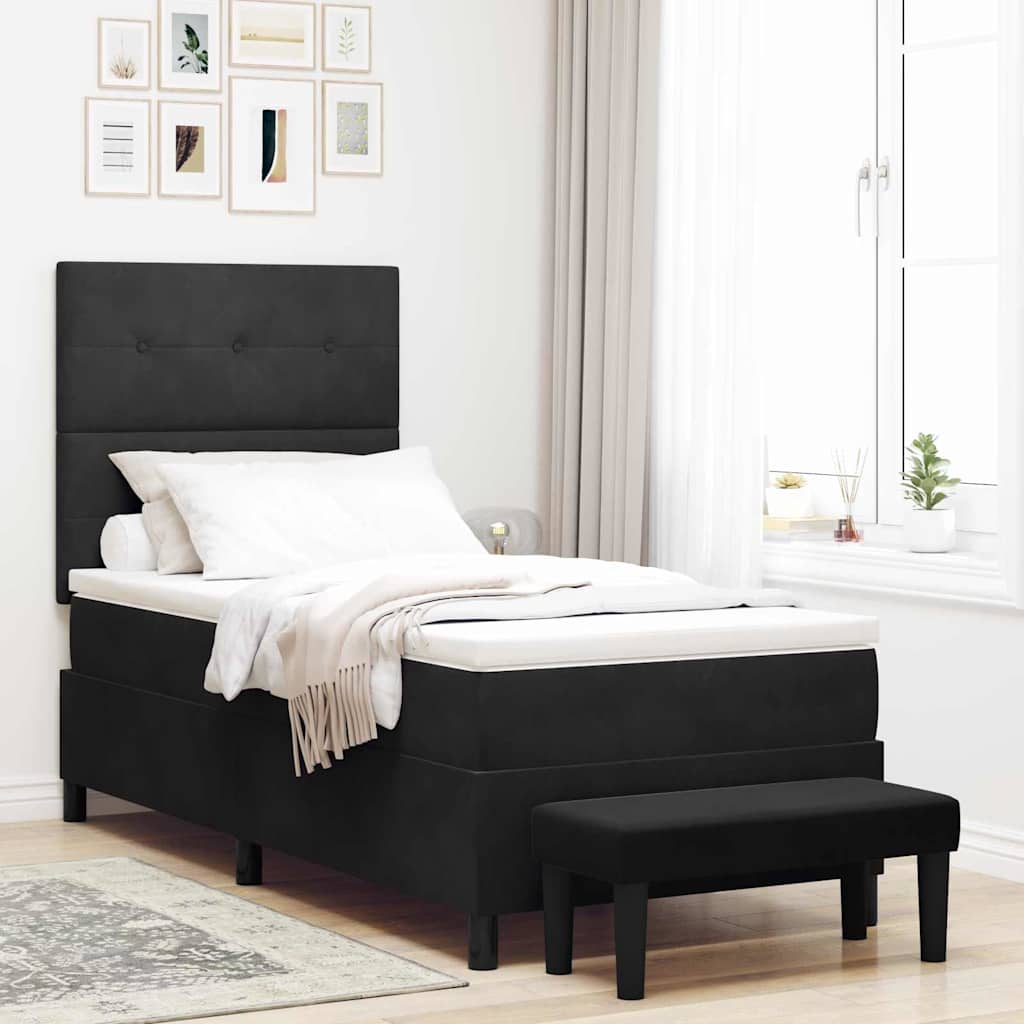 Postel S Boxspringem S Polštářem S Čelo Černá 190 X 90 Cm Samet