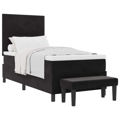 Postel S Boxspringem S Polštářem S Čelo Černá 190 X 90 Cm Samet