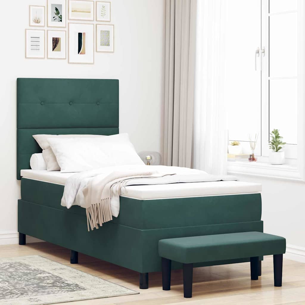 Postel S Boxspringem S Čelo Tmavě Zelená 190 X 90 Cm Samet
