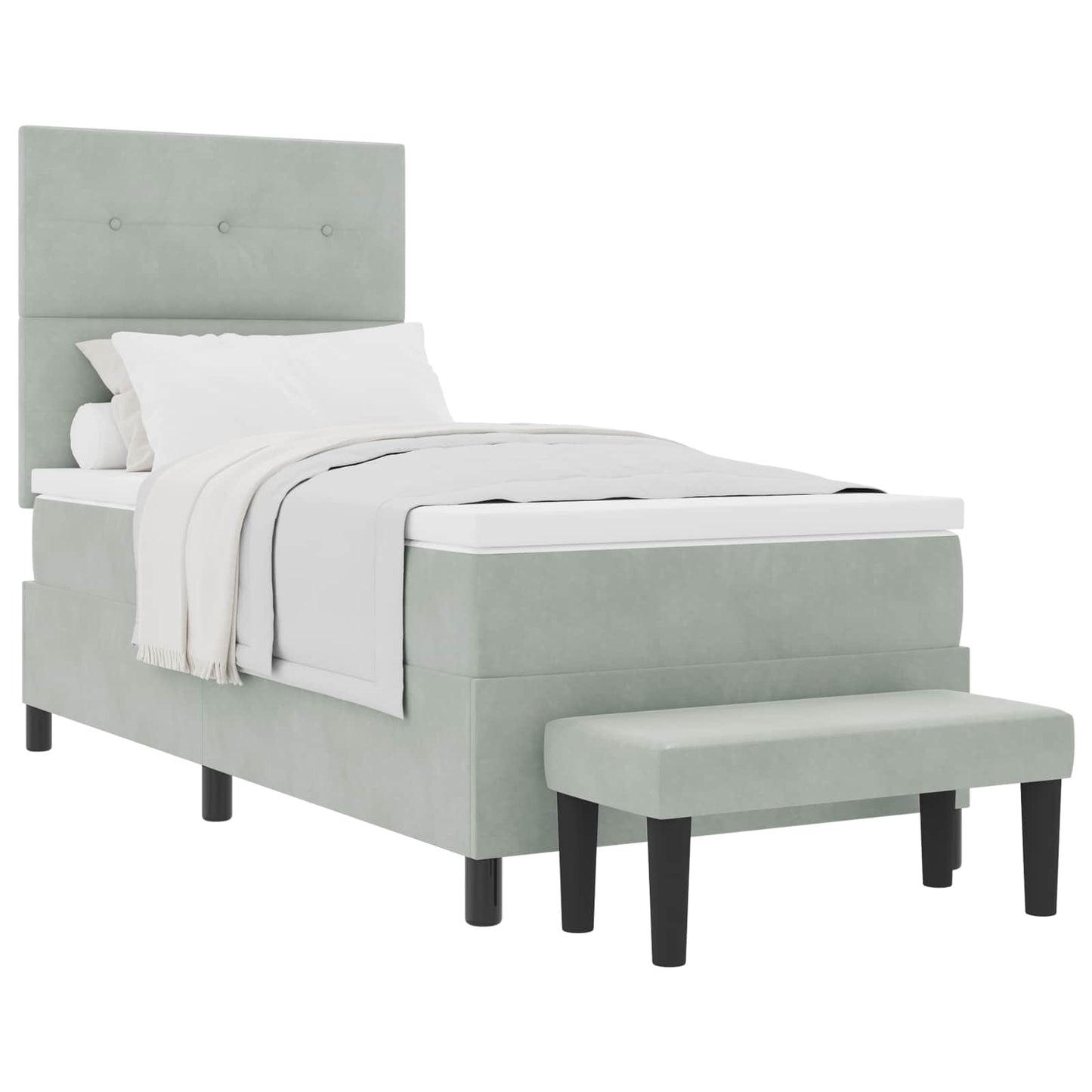 Postel S Boxspringem S Čelo Světle Šedá 200 X 90 Cm Samet
