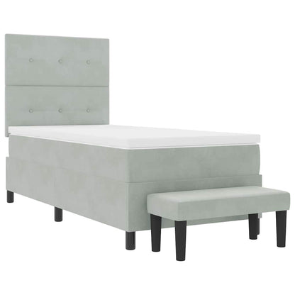 Postel S Boxspringem S Čelo Světle Šedá 200 X 90 Cm Samet