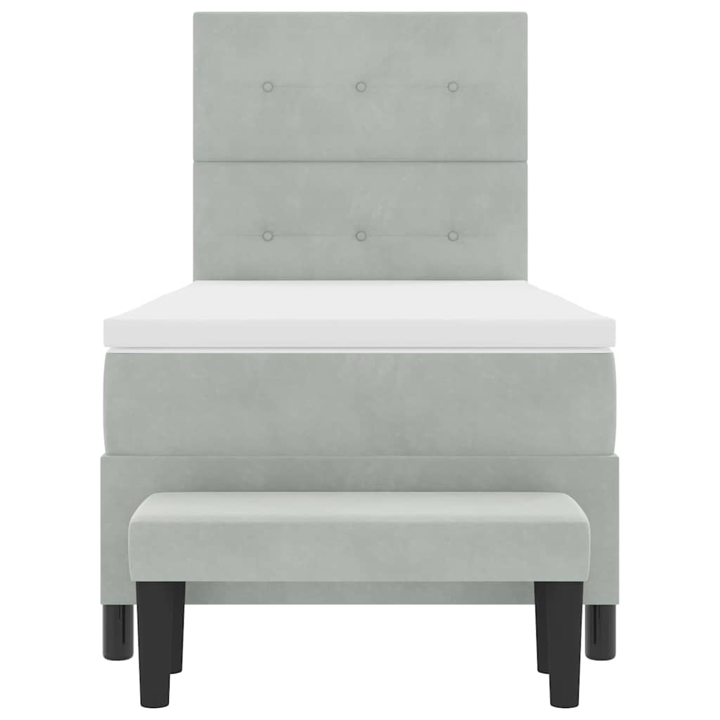 Postel S Boxspringem S Čelo Světle Šedá 200 X 90 Cm Samet