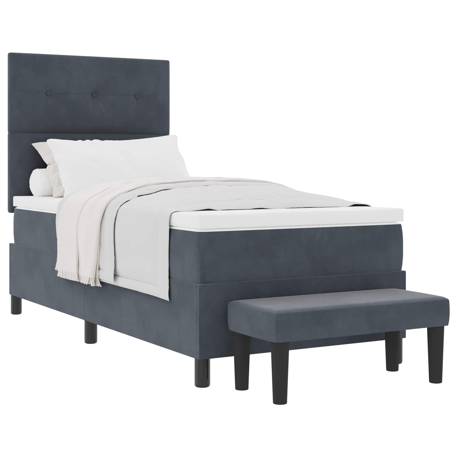 Postel S Boxspringem S Čelo Tmavě Šedá 200 X 90 Cm Samet
