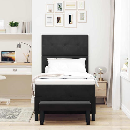 Postel S Boxspringem S Polštářem S Čelo Černá 200 X 90 Cm Samet