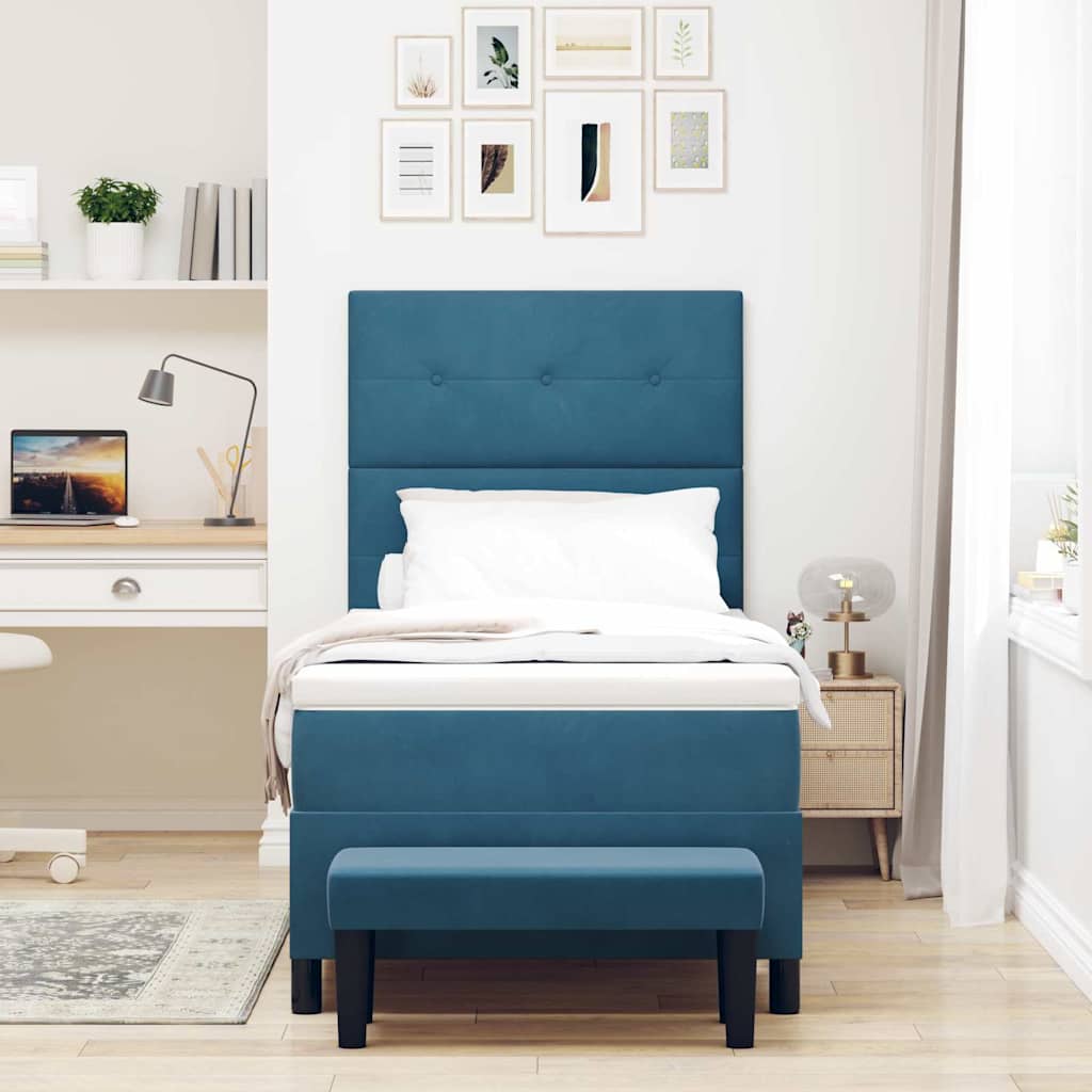 Postel S Boxspringem S Čelo Tmavě Moddrá 200 X 90 Cm Samet