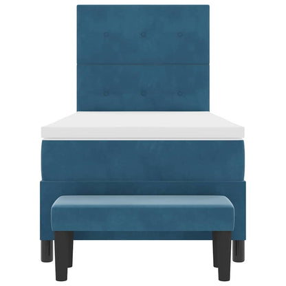 Postel S Boxspringem S Čelo Tmavě Moddrá 200 X 90 Cm Samet