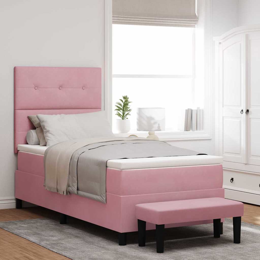 Postel S Boxspringem S Čelo Růžová 200 X 90 Cm Samet