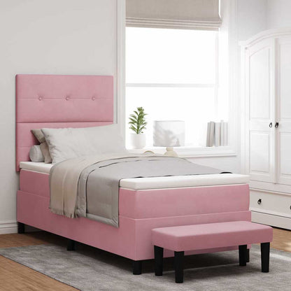 Postel S Boxspringem S Čelo Růžová 200 X 90 Cm Samet