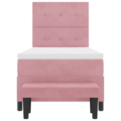 Postel S Boxspringem S Čelo Růžová 200 X 90 Cm Samet