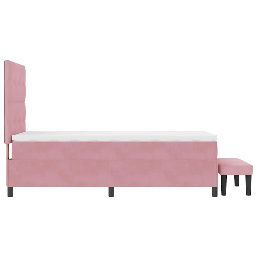 Postel S Boxspringem S Čelo Růžová 200 X 90 Cm Samet