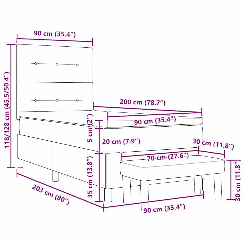 Postel S Boxspringem S Čelo Růžová 200 X 90 Cm Samet