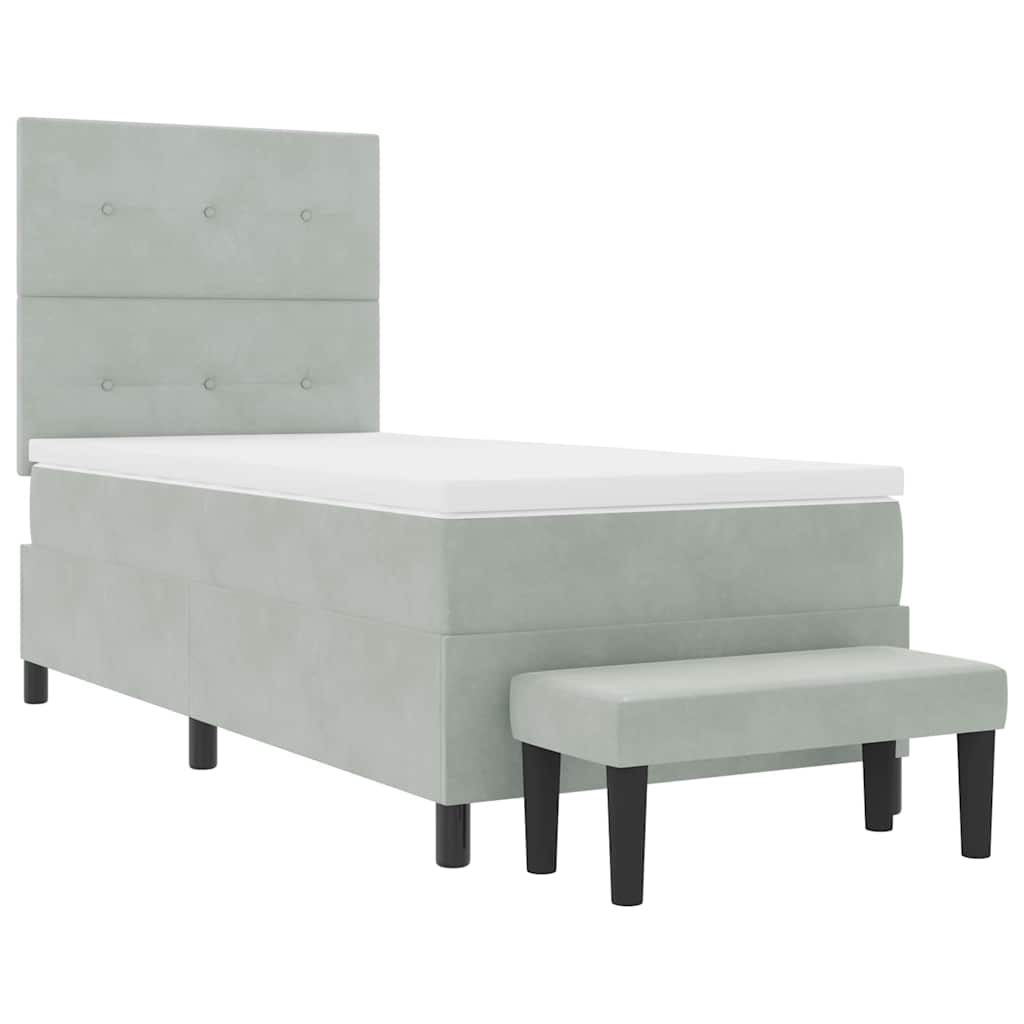 Postel S Boxspringem S Čelo Světle Šedá 200 X 100 Cm Samet